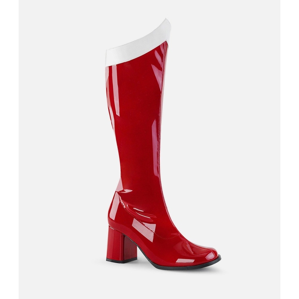 Funtasma Gogo 306 Red White Patent Superhero Knee High Boots Womens 10